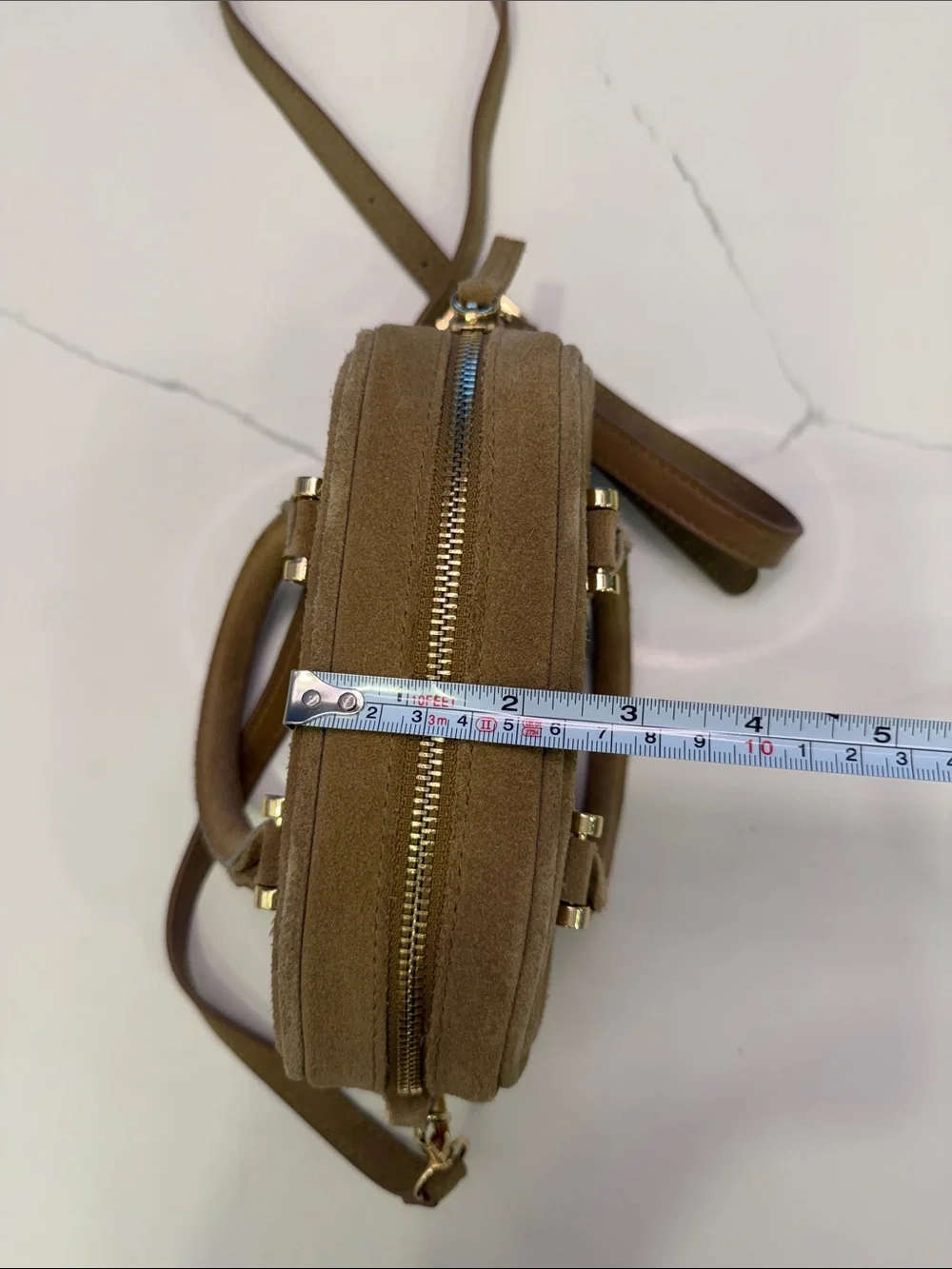 Suede Crossbody Mini Satchel in Light Brown